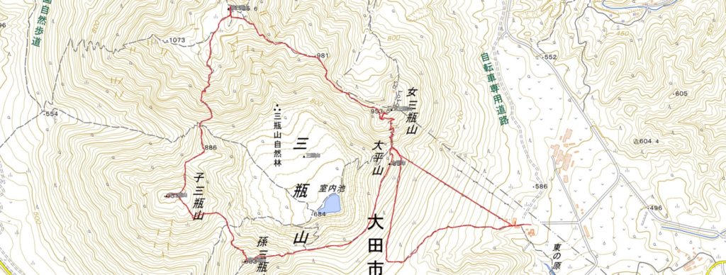 三瓶山反時計回り　地形図